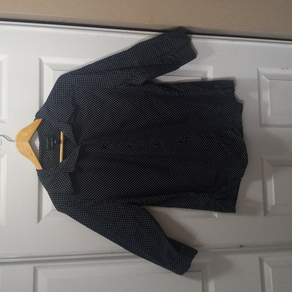 Black White Polka Dot Foxcroft Button Down Shirt Blouse